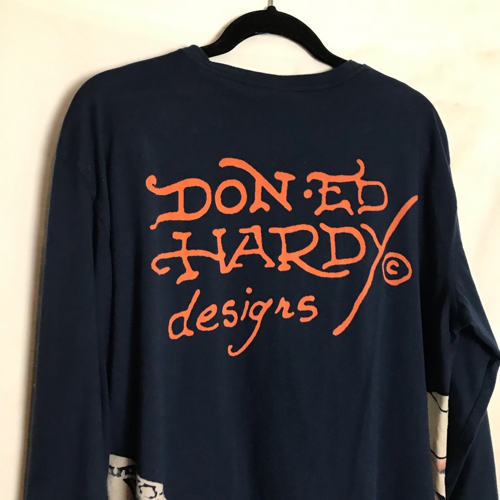 VTG Ed Hardy Y2K Blue Skull Snake Graphic Long Sleeve Shirt Mens Size XXL Alt - Picture 8 of 13